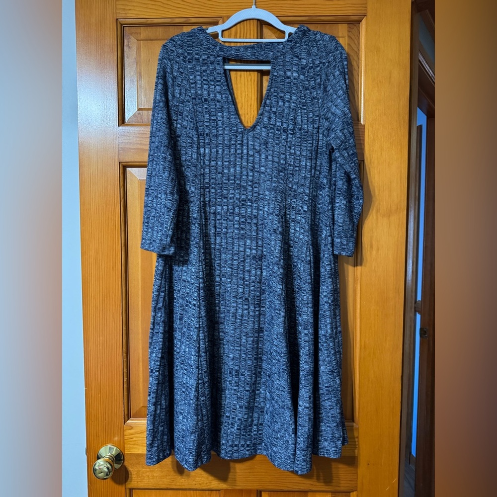 Torrid Navy & White Textured Long Sleeve Dress